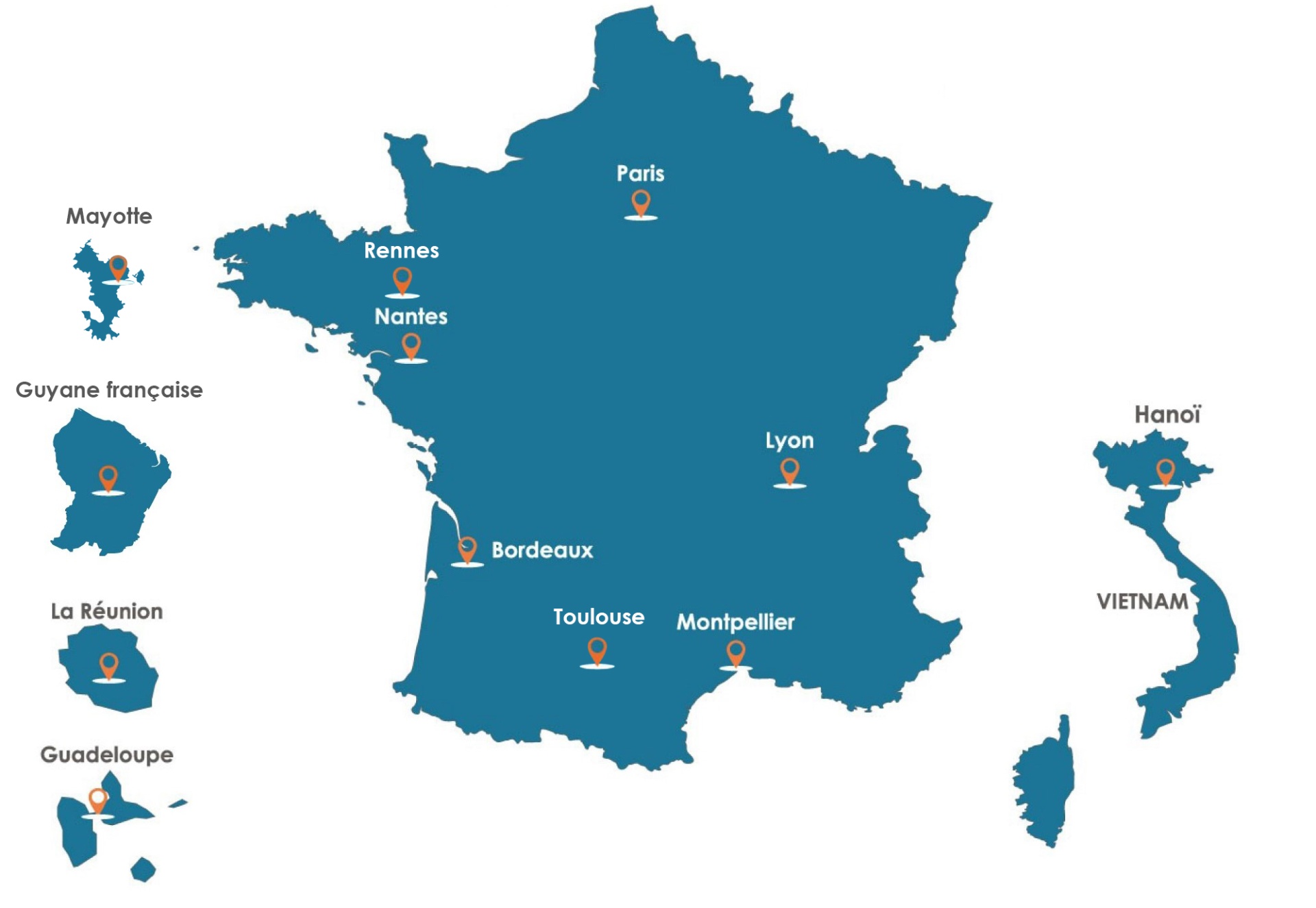 Les implantations des agences Espelia dans l'hexagone